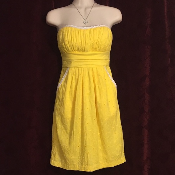 XOXO Dresses & Skirts - XOXO Yellow Eyelet pocket strapless retro pinup a line sexy summer dress 9